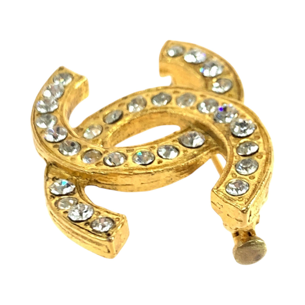 19385
CHANEL シャネル ヴィンテージ ココマーク ラインストーン ゴールド メッキ ブローチ レディース AB55