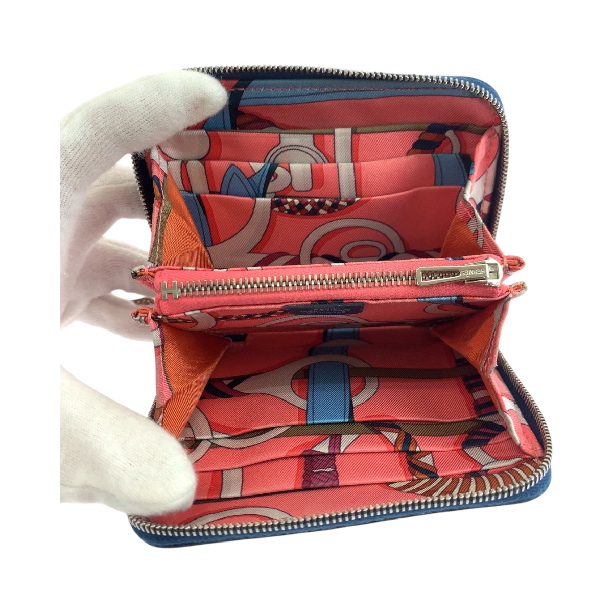 19387
HERMES エルメス アザップコンパクトシルクイン ブルーブライトン シルバー金具 ヴォーエプソン コンパクトウォレット 財布 D刻印 レディース ABP55