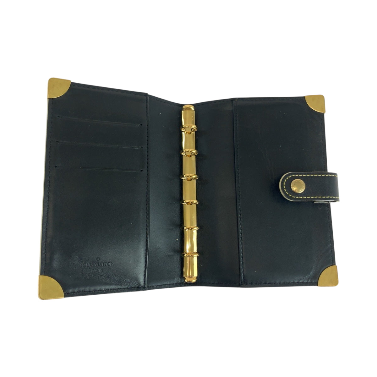 19461
LOUIS VUITTON ルイヴィトン スハリ アジェンダPM ブラック 黒 ゴールド金具 レザー R20884 手帳カバー 6穴式 メンズ AB13
