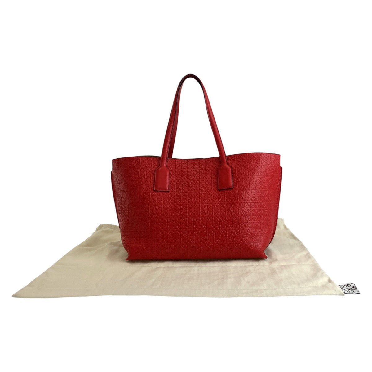 19513
LOEWE ロエベ リピートアナグラム レッド レザー トートバッグ ショルダーバッグ レディース A62