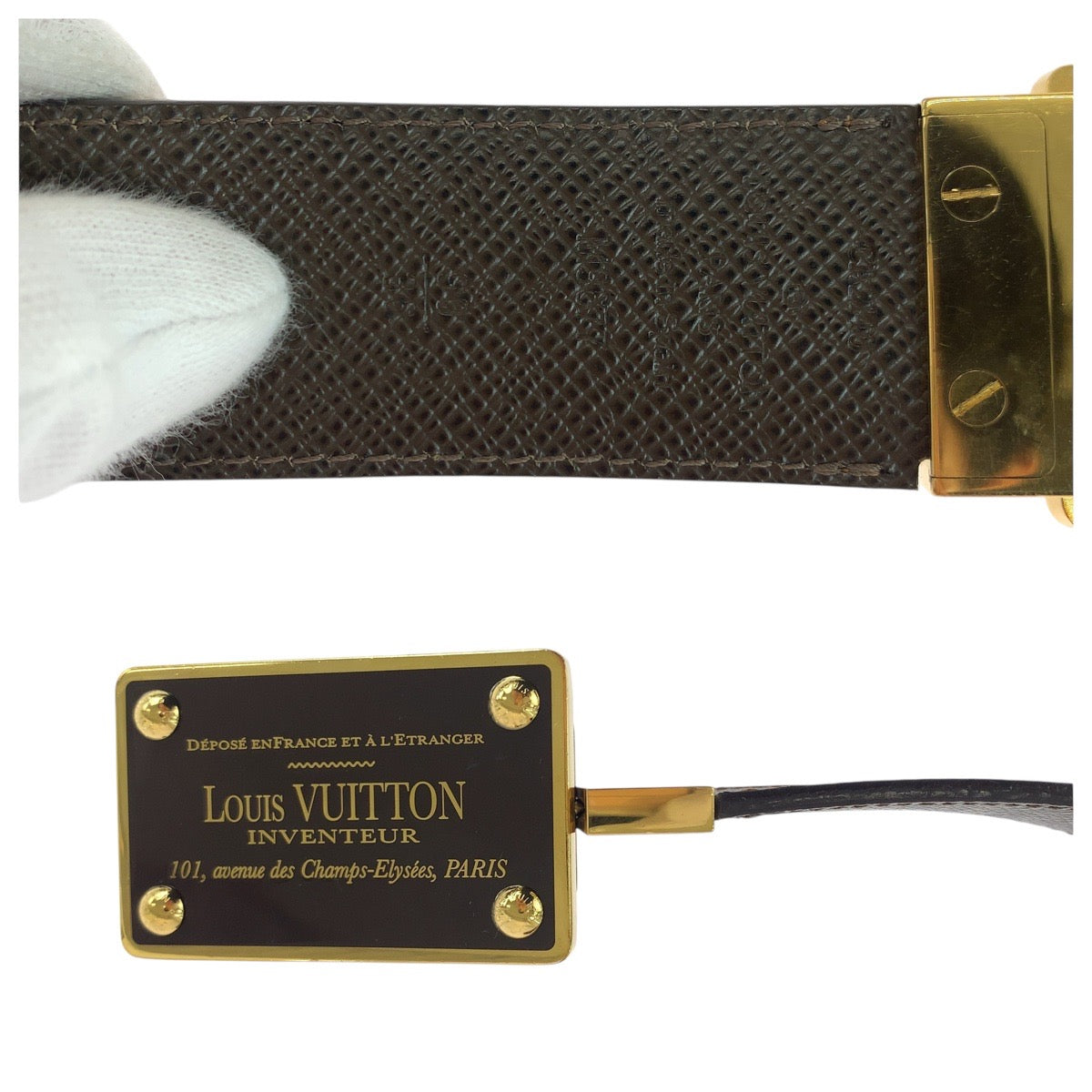 19522
LOUIS VUITTON ルイヴィトン ダミエ サンチュール アヴァントゥール 36インチ/110cm ブラウン ゴールド金具 PVC M9677 ベルト 男女兼用 リバーシブル メンズ A41