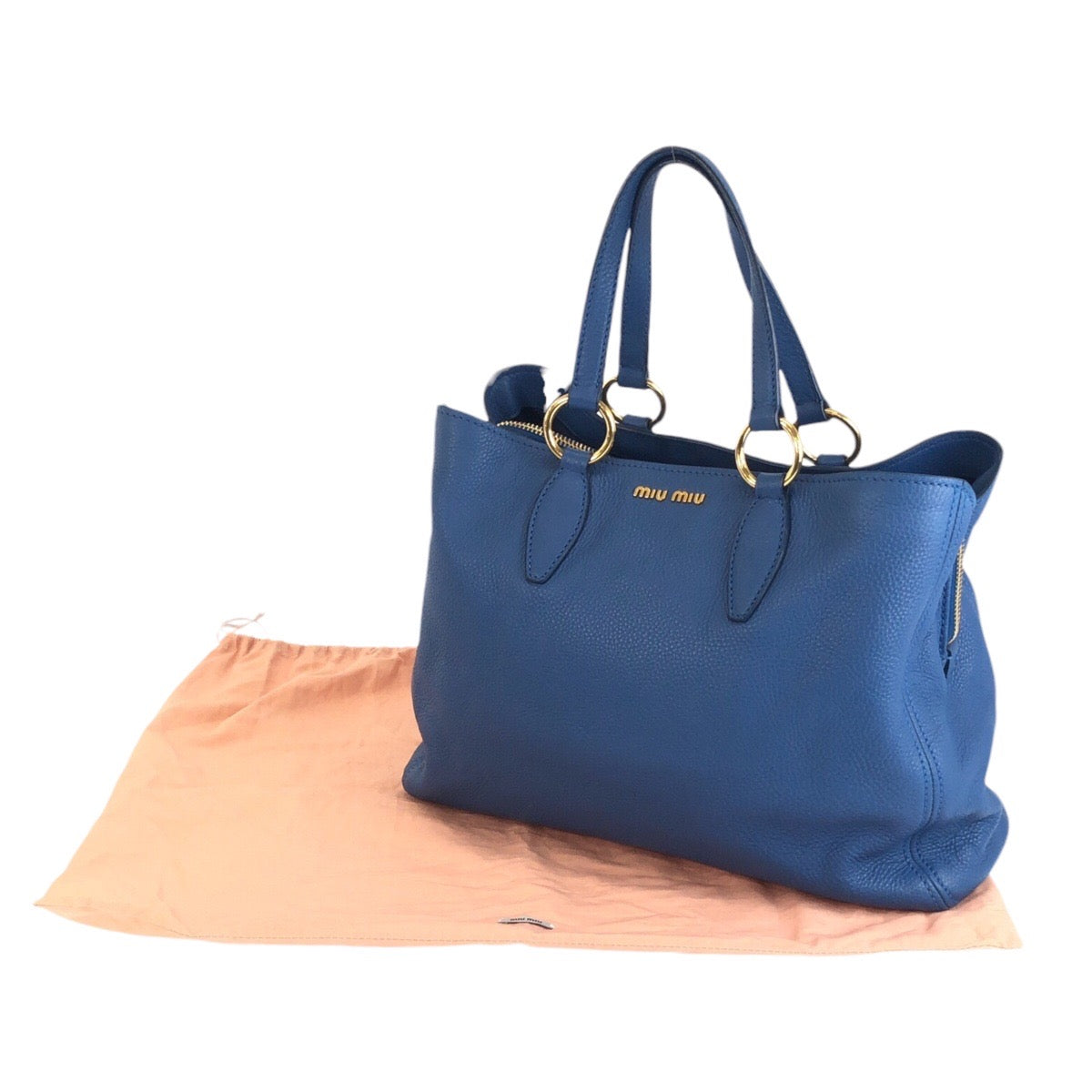 19543
MIUMIU ミュウミュウ ヴィッテロカリブ ブルー ゴールド金具 レザー トートバッグ ショルダーバッグ 2WAY レディース A66