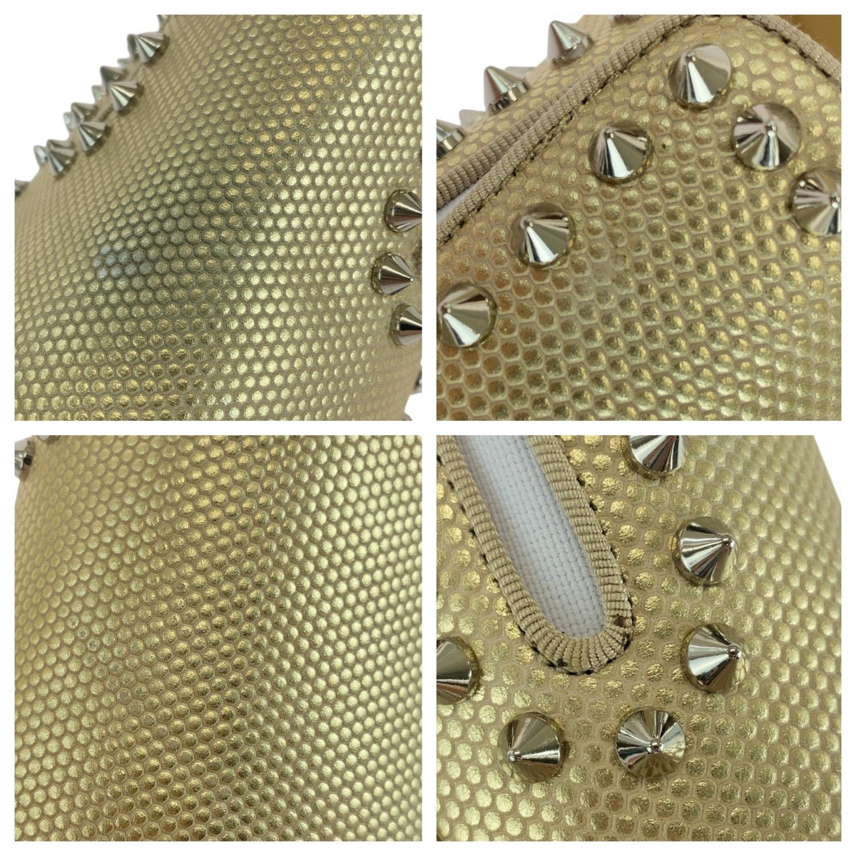 19595
Christian Louboutin クリスチャンルブタン ピックボート サイズ表記41/26cm ゴールド ホワイト レザー スリッポン ローカットスニーカー メンズ A34