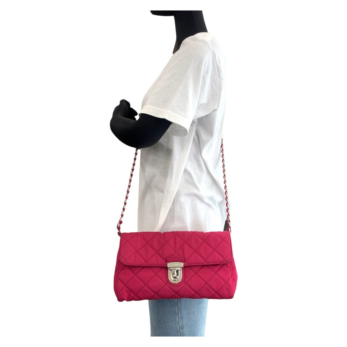 19653
PRADA プラダ テスート インプントゥ ピンク シルバー金具 ナイロン チェーンショルダーバッグ ポシェット レディース AB47