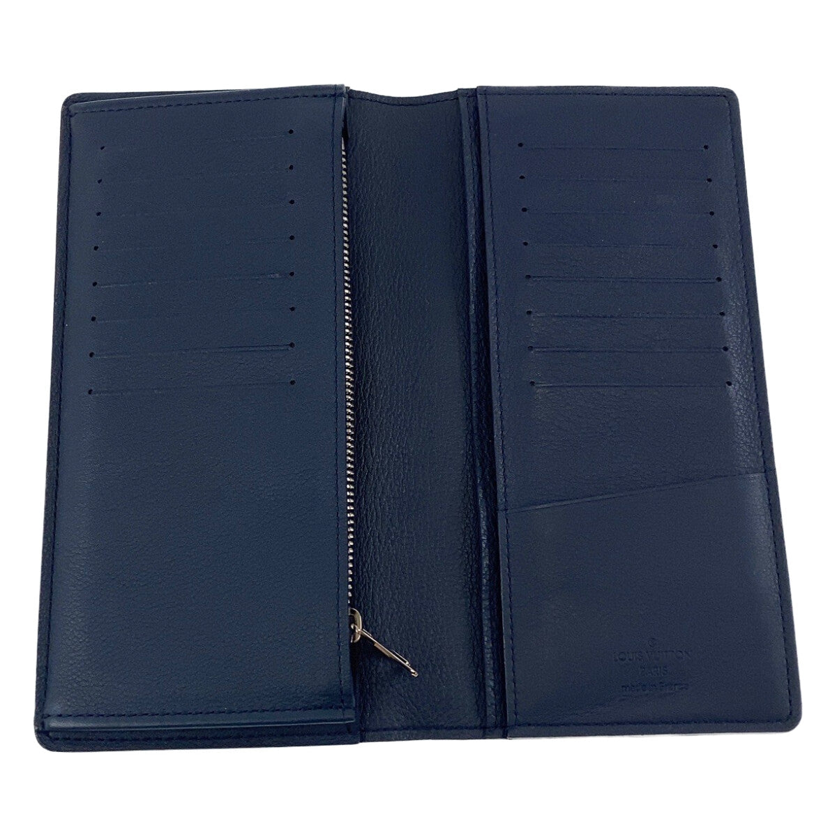 19657
LOUIS VUITTON Taiga Leather Portefeuille Brazza Navy Leather M58818 Long Wallet Billfold Men's A