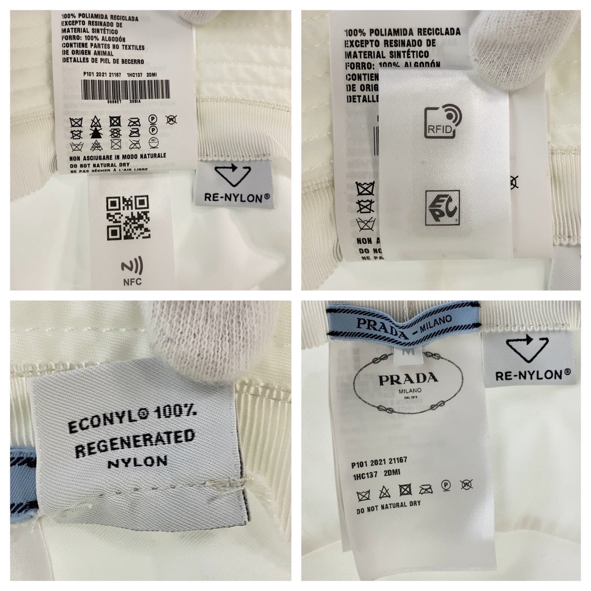 PRADA プラダ テスート 三角ロゴプレート ホワイト 白 シルバー金具 ナイロン バケットハット レディース A