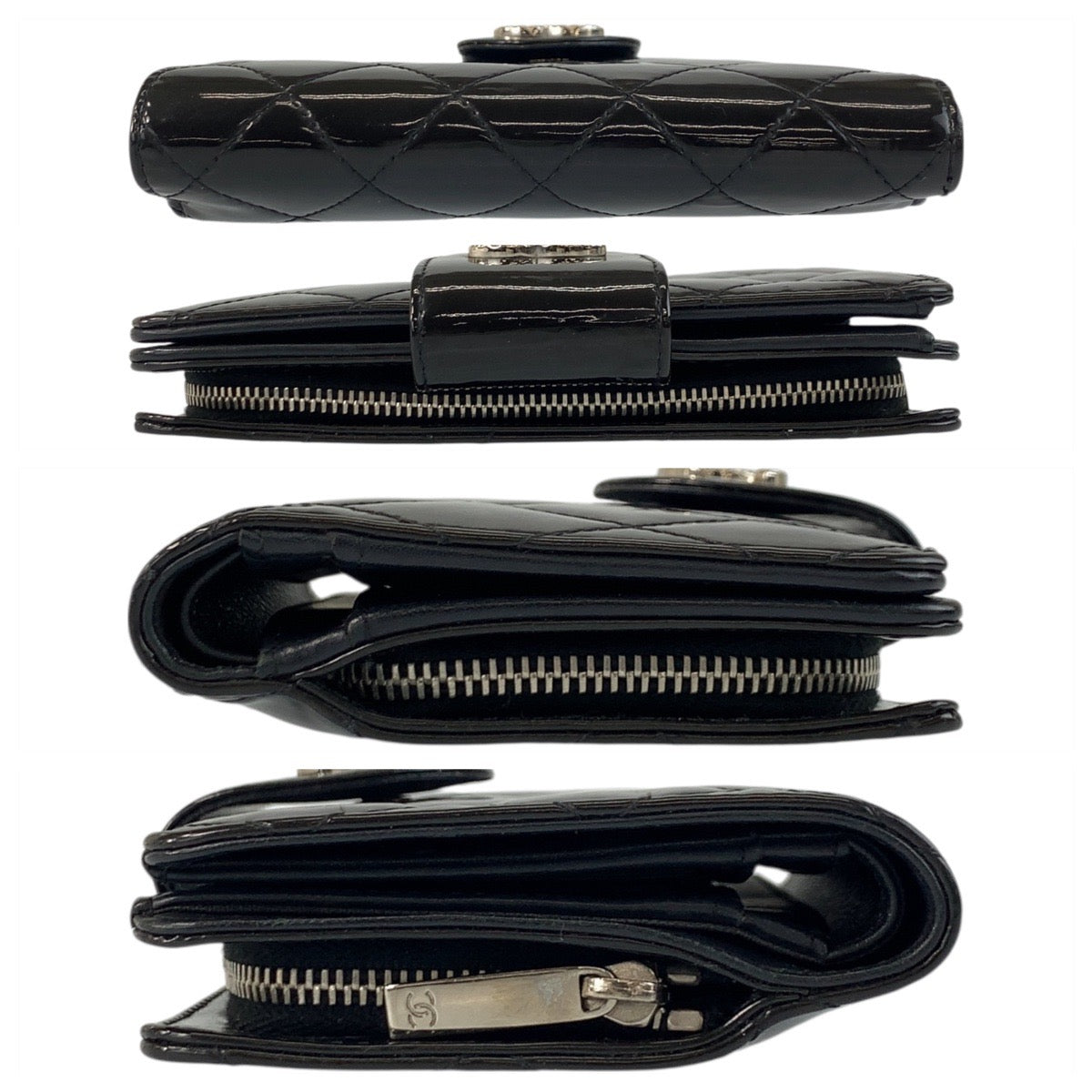 20024
CHANEL シャネル ブリリアント マトラッセ ココマーク ブラック 黒 シルバー金具 パテントレザー 折財布 コンパクトウォレット レディース ABP55