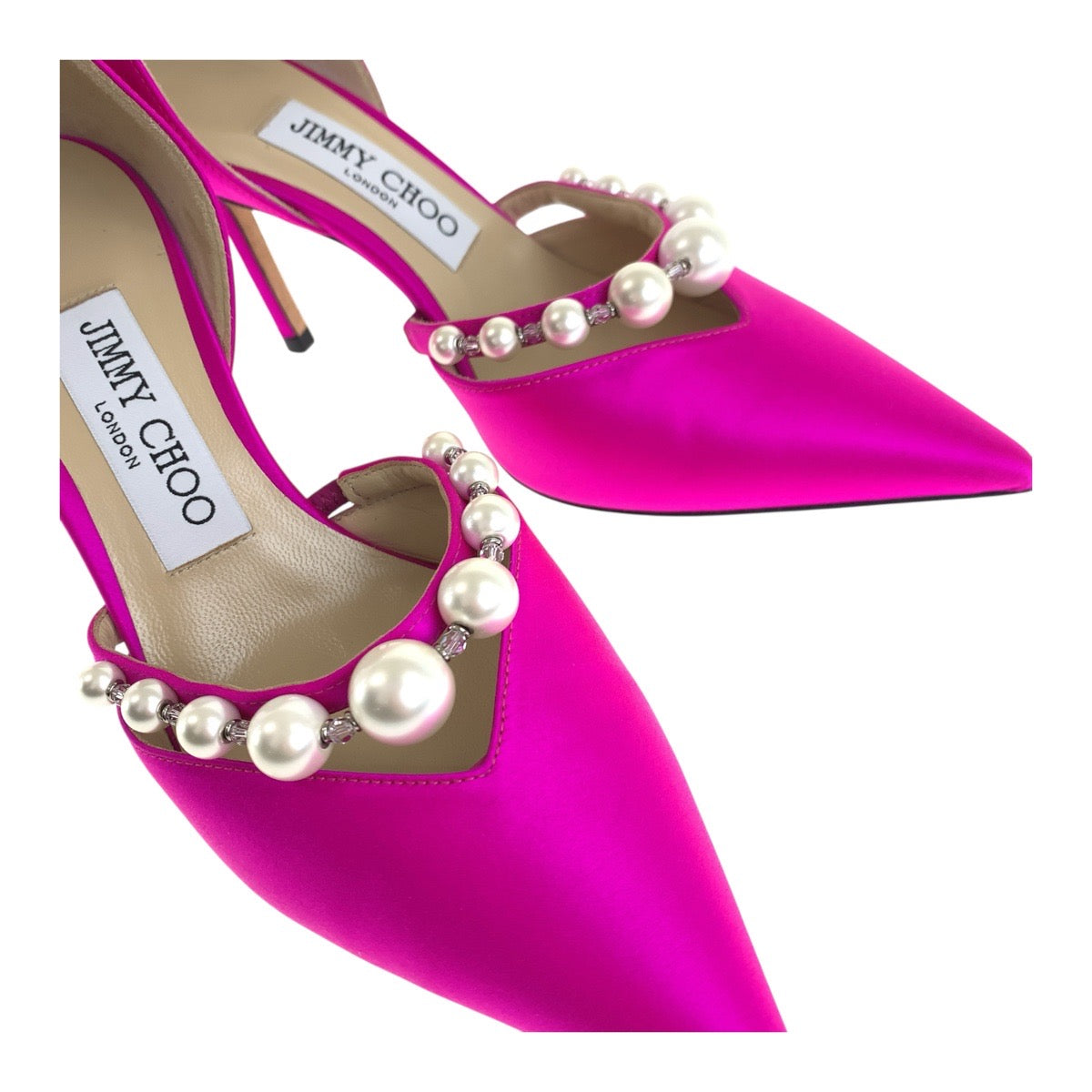 20188
JIMMY CHOO ジミーチュウ パール サイズ35 1/2 ピンク ホワイト サテン パンプス ハイヒール レディース ABP9