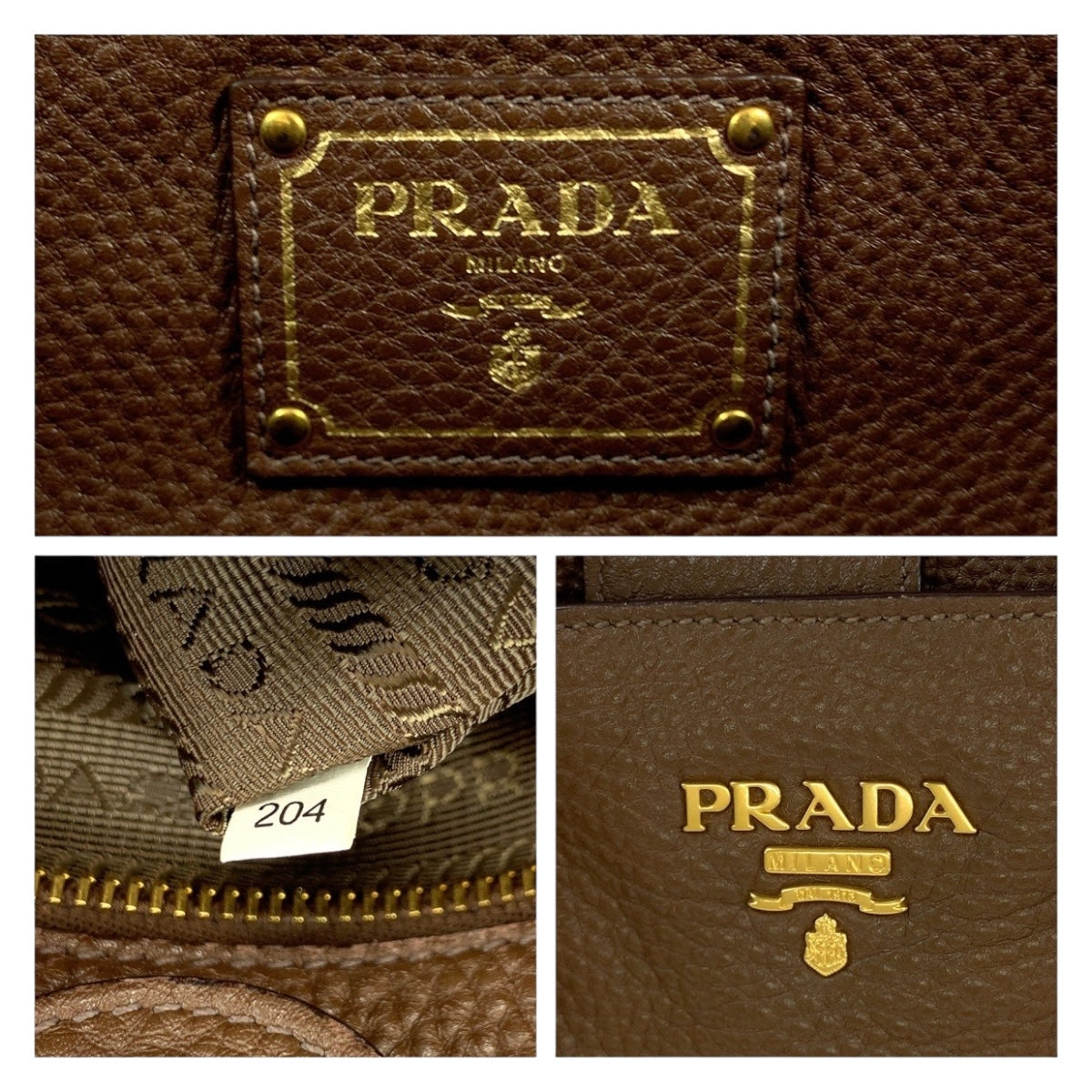 20223
PRADA プラダ ブラウン ゴールド金具 レザー トートバッグ ショルダーバッグ レディース ABP57