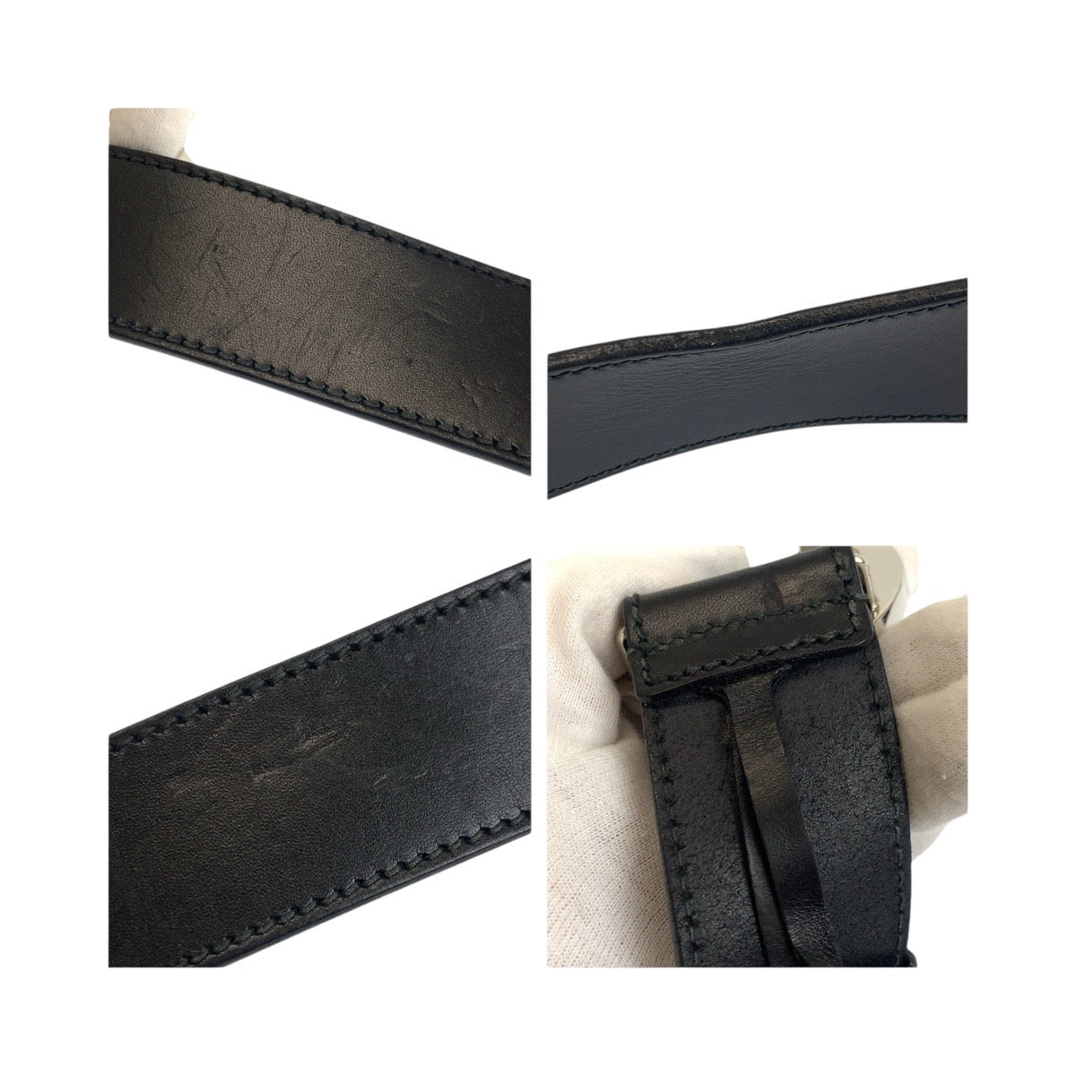 20351
GUCCI グッチ インターロッキング 85/34 ブラック 黒 シルバー金具 レザー 114984 ベルト メンズ AB21
