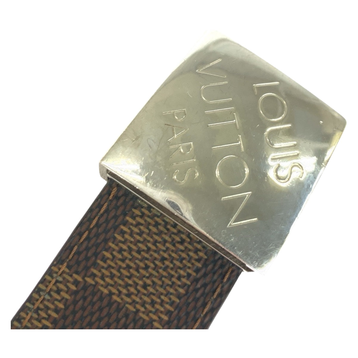 20306
LOUIS VUITTON ルイヴィトン ダミエ サンチュール キャレ 75cm/30inc ブラウン シルバー金具 PVC M6881W ベルト バックルのみ メンズ AB25