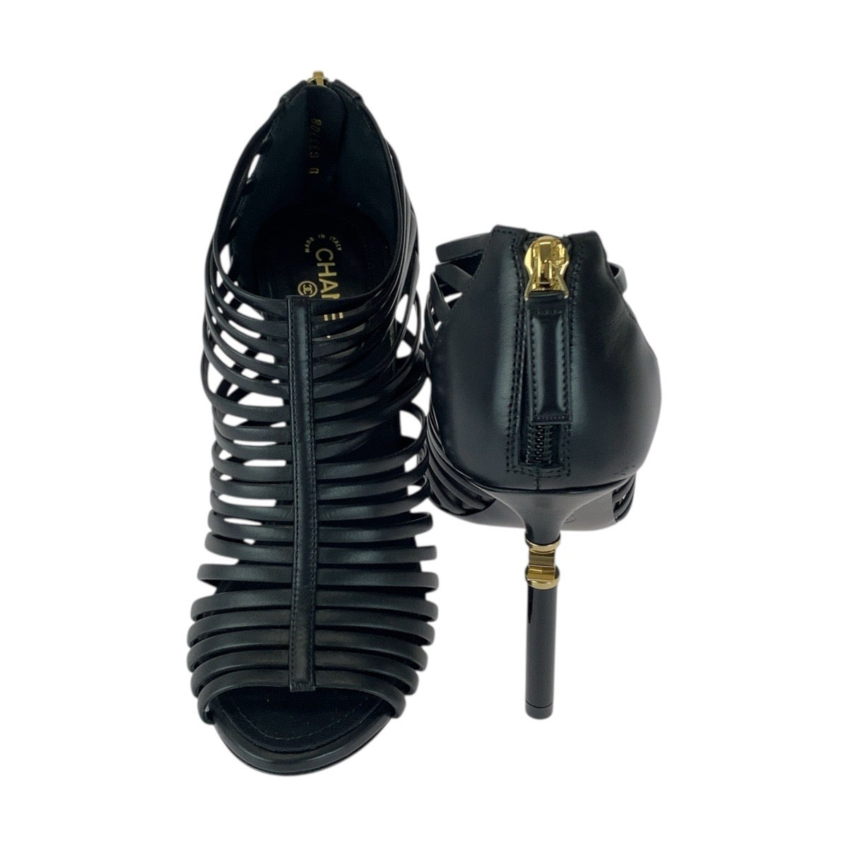 20419
CHANEL シャネル ココマーク ケージサンダル サイズ36C ブラック 黒 ゴールド金具 レザー G33708 サンダル ハイヒール ピンヒール レディース SA68
