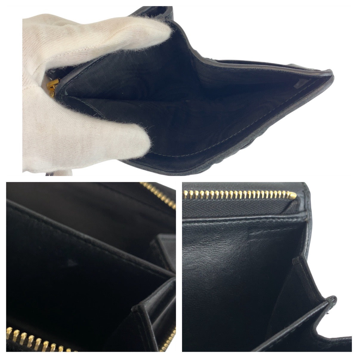 20594
MIUMIU Matelasse Black Gold Hardware Leather Folded Wallet Compact Wallet Women's AB14