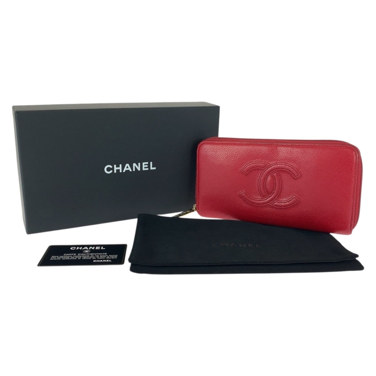 20617
CHANEL シャネル ココマーク レッド ゴールド金具 レザー 長財布 ラウンドファスナー レディース ABP56