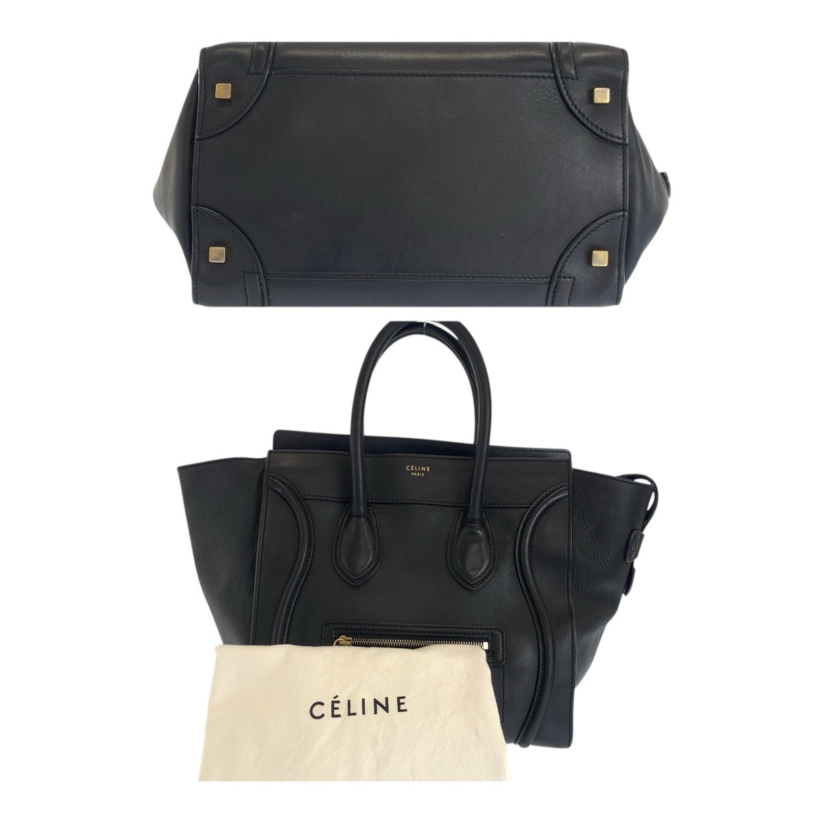 20618
CELINE Celine Luggage Mini Shopper Black Gold Hardware Leather F SA 0132 Tote Bag Handbag Ladies AB63