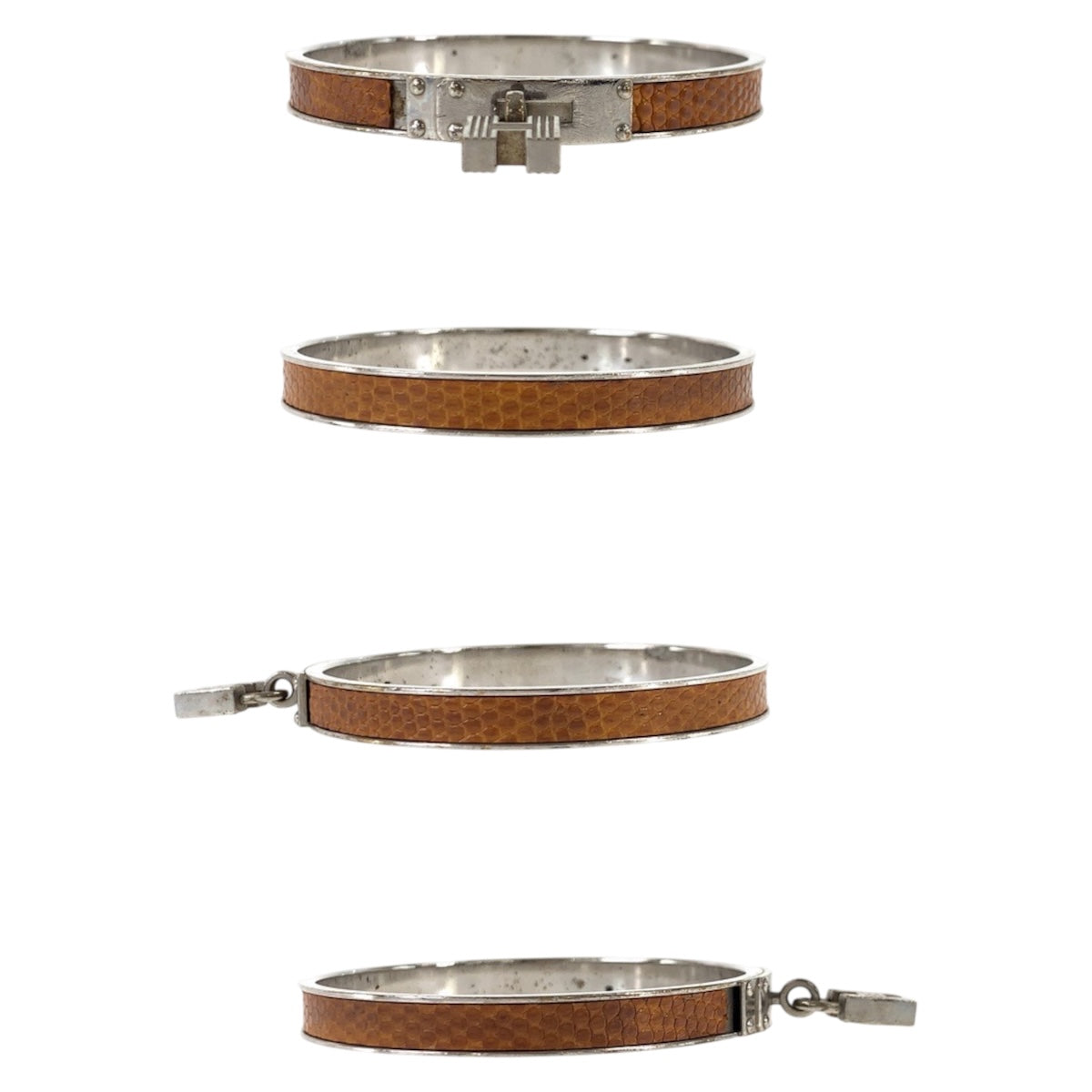 20643
HERMES エルメス ケリー Hカデナモチーフ ゴールド ブラウン シルバー金具 メタル / レザー ブレスレット バングル レディース AB8