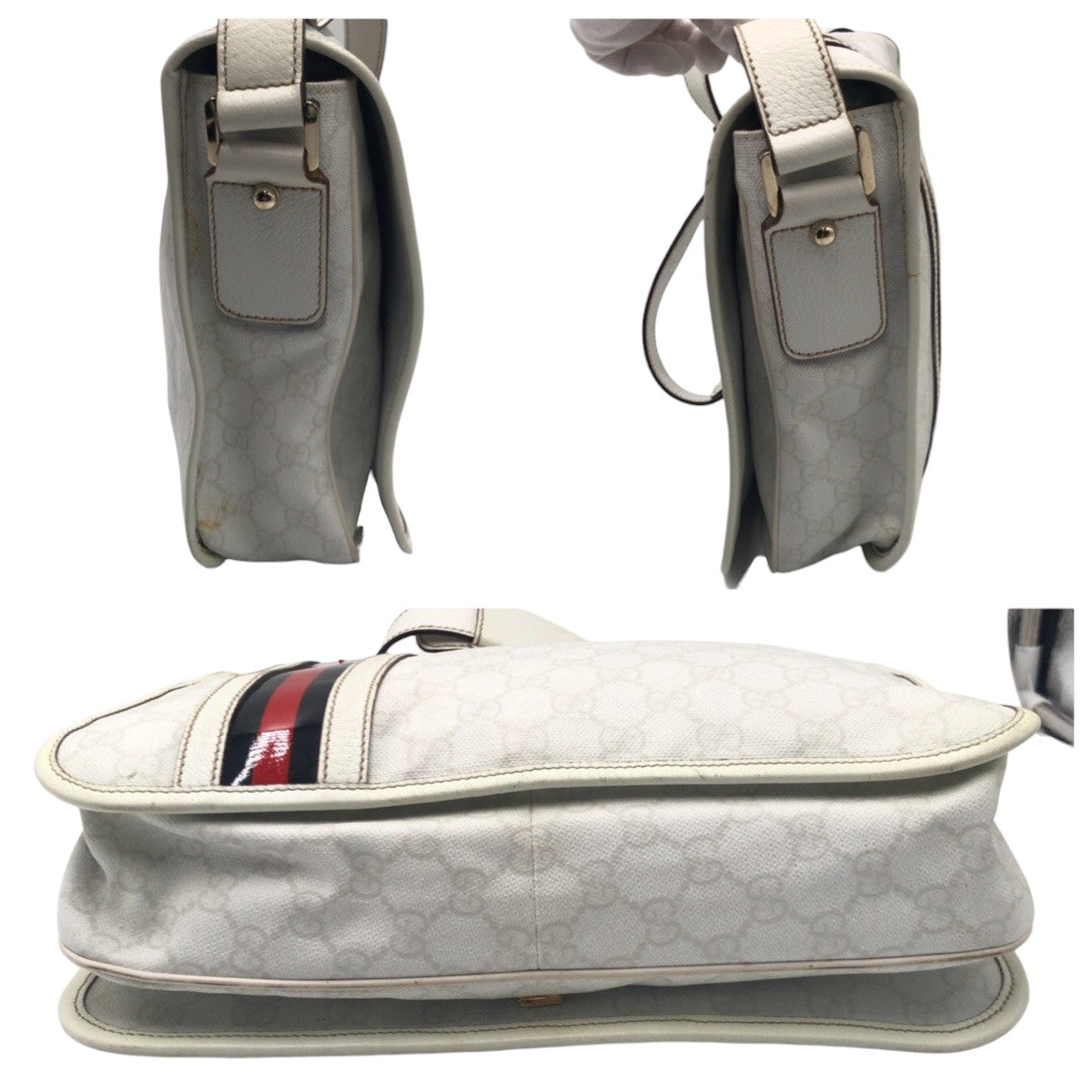 20679
GUCCI Sherry Line White Leather 145844 Shoulder Bag Messenger Bag Unisex Men's AB35