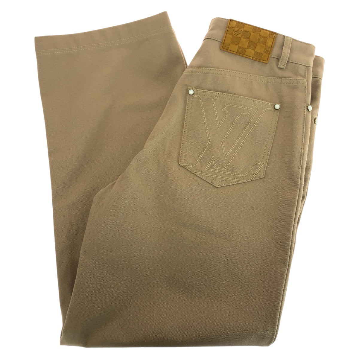 20756
LOUIS VUITTON ルイヴィトン 25SS ロゴステッチワークデニムパンツ サイズ46 ベージュ コットン / レザー RM251MQ LPJ HSP47W その他ボトムス 長ズボン メンズ S80