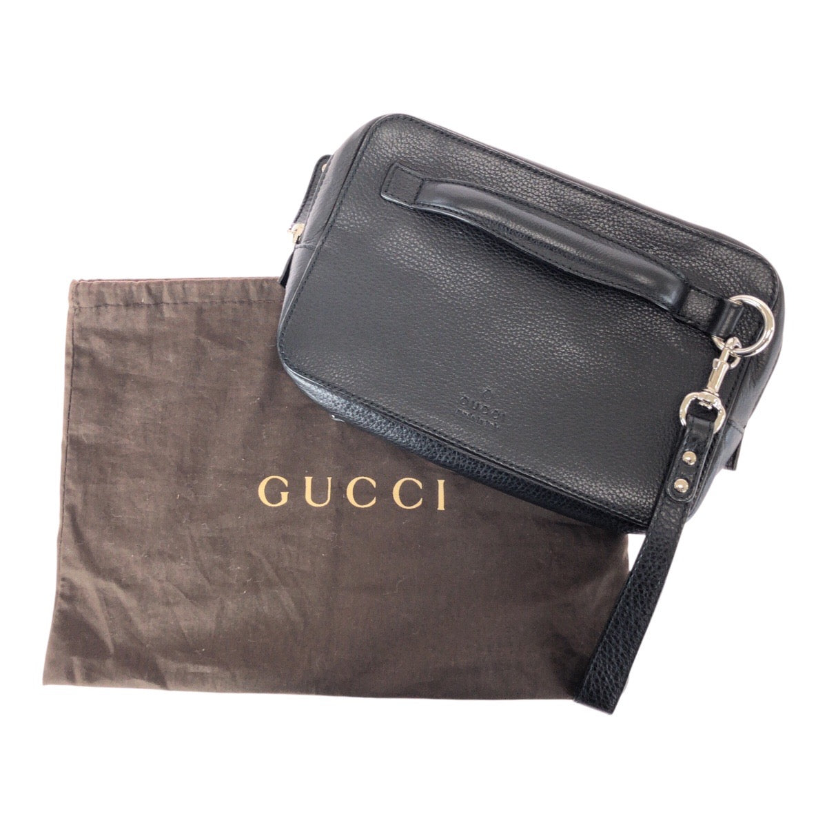 20780
GUCCI Black Leather 256076 Clutch Bag Second Bag Men's with Silver Hardware ABP36