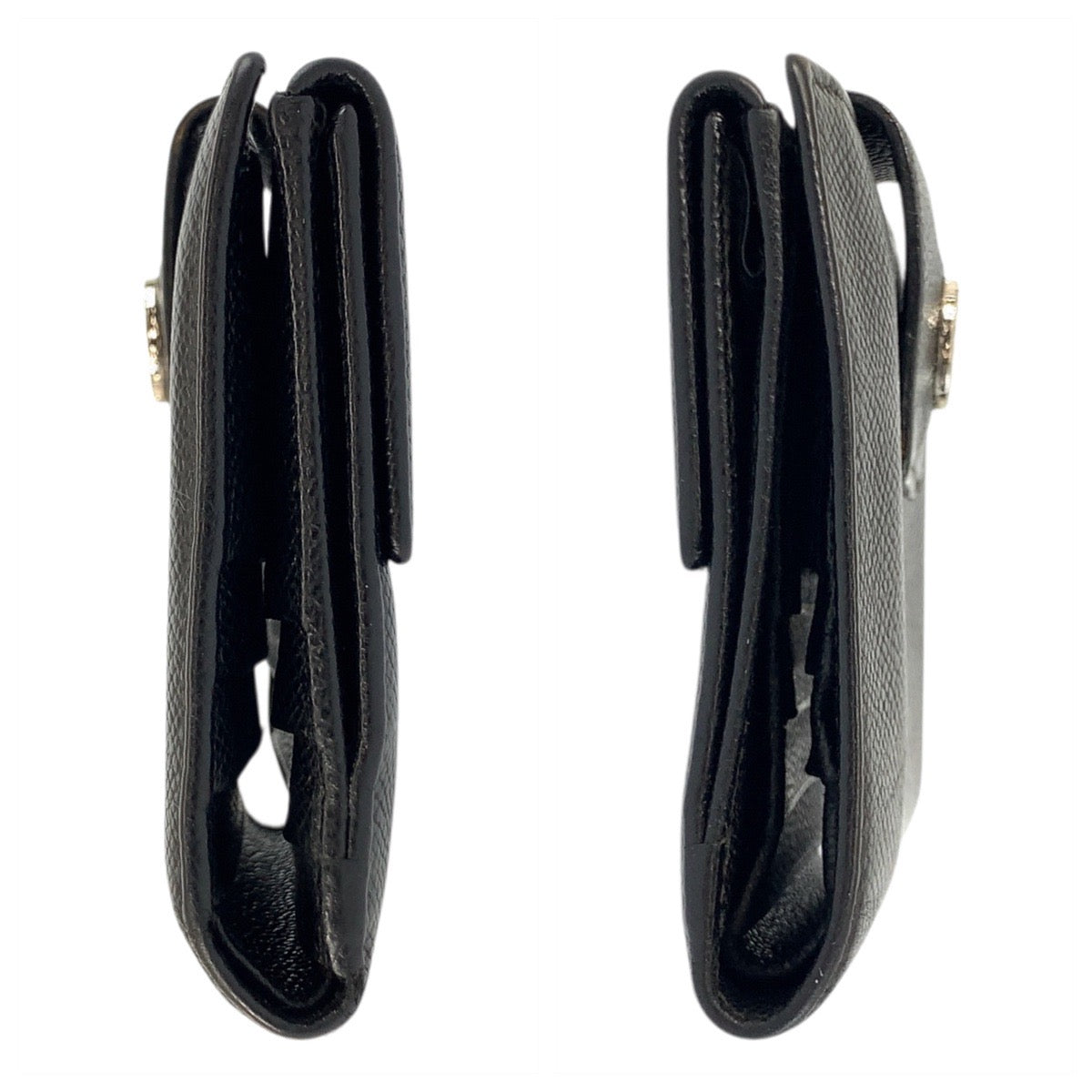 20790
BVLGARI ブルガリ ブラック 黒 シルバー金具 レザー 折財布 コンパクトウォレット レディース AB9