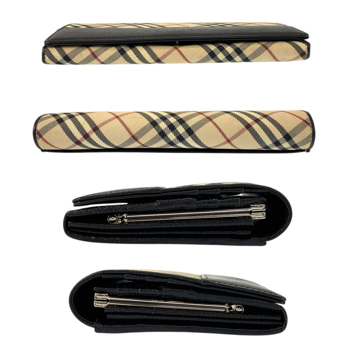 20793
BURBERRY バーバリー チェック柄 ベージュ ブラック キャンバス / レザー 長財布 ロングウォレット レディース AB9