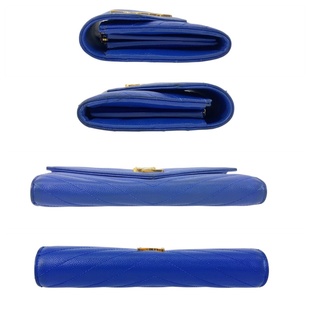 20795
SAINT LAURENT PARIS サンローランパリ YSL ラップウォレット カサンドラ Vステッチ ブルー ゴールド金具 レザー CER3722640116 長財布 ロングウォレット レディース AB