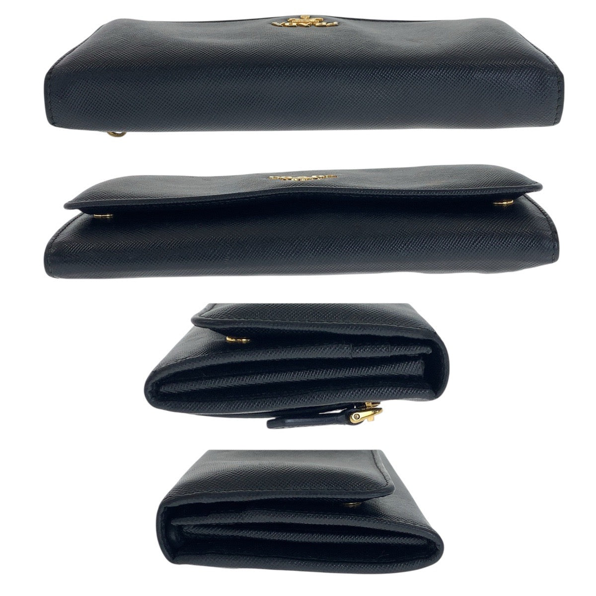 20834
PRADA Saffiano Black Gold Hardware Leather Long Wallet for Women AB11