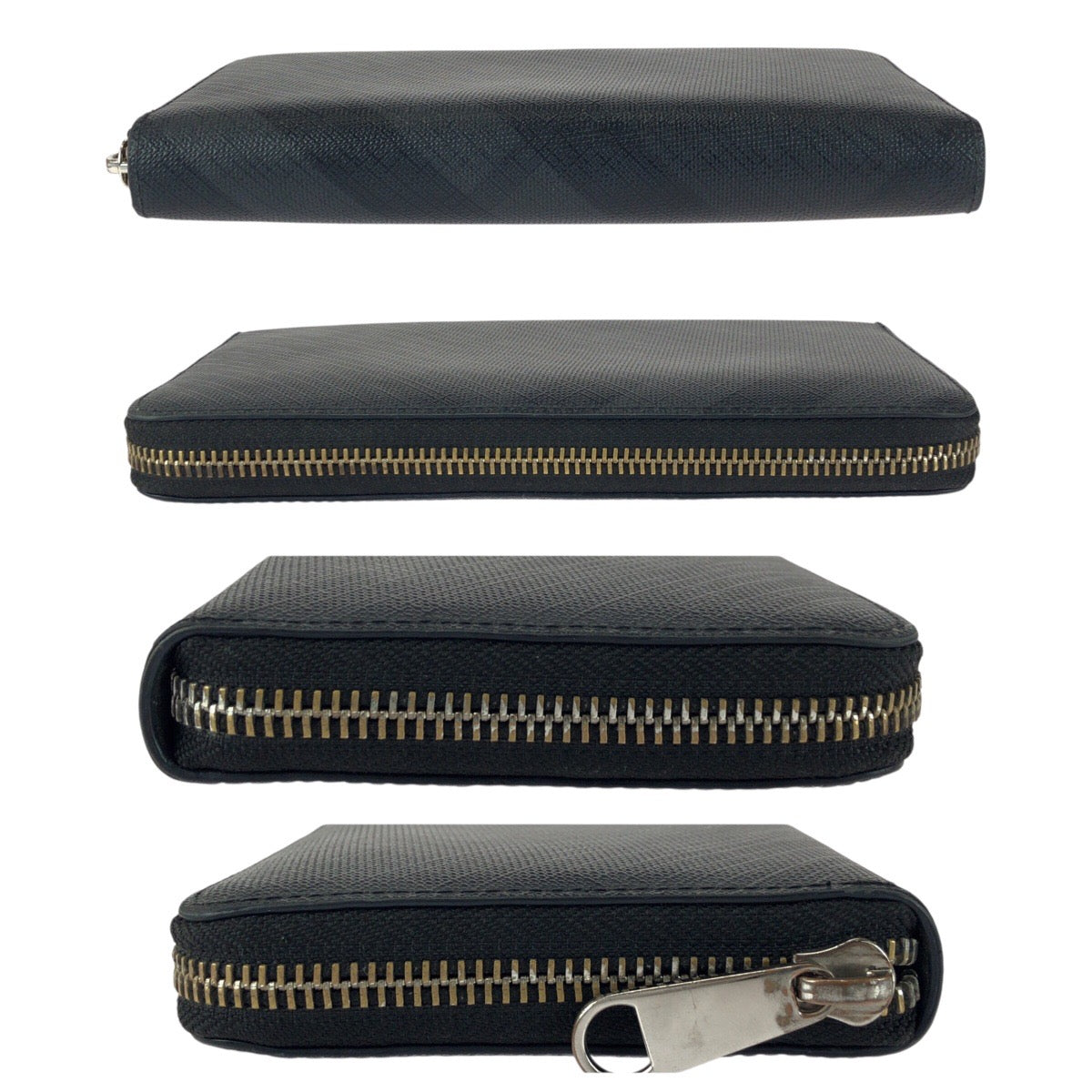 20842
BURBERRY バーバリー チェック柄 ブラック 黒 シルバー金具 PVC 長財布 ラウンドファスナー メンズ ABP21