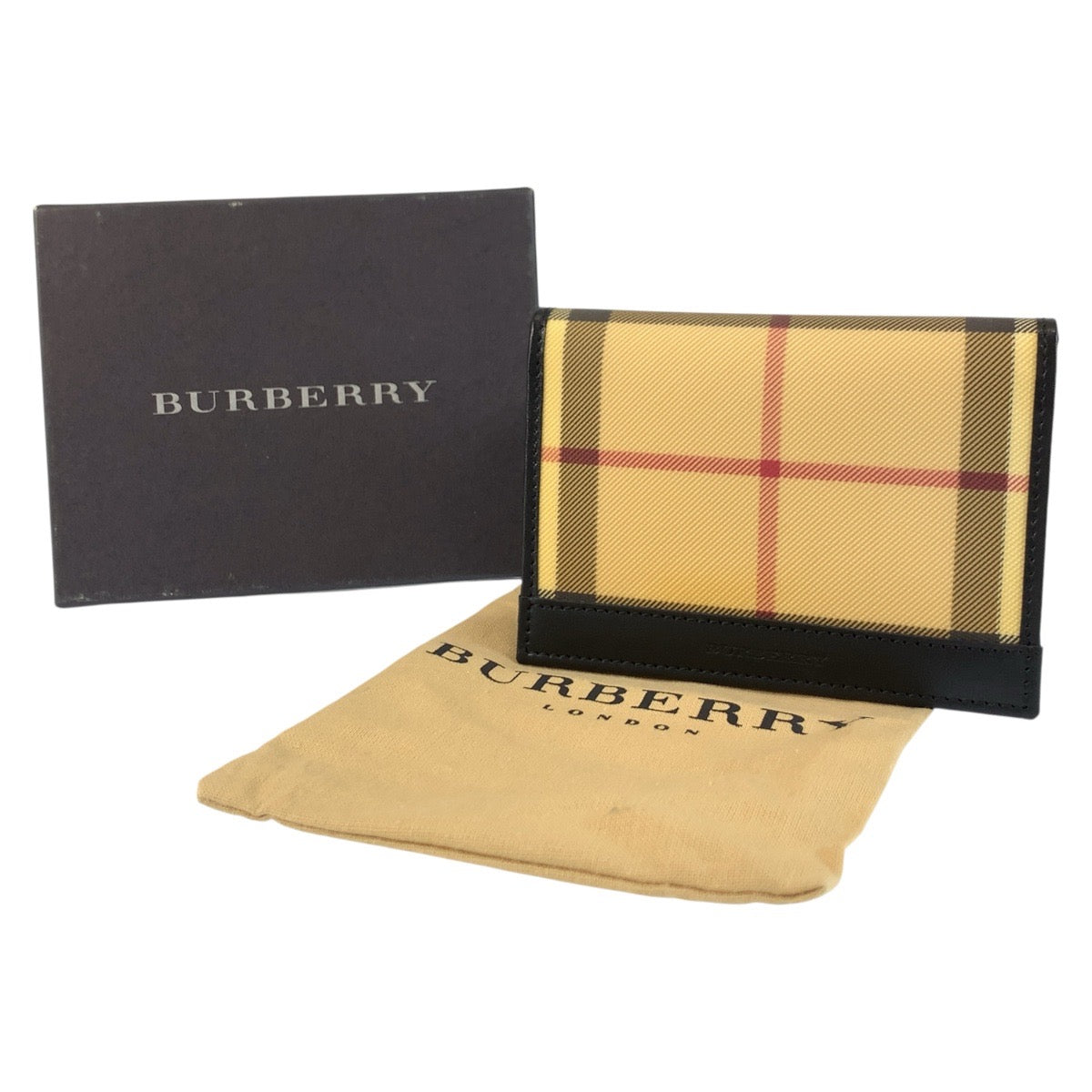 20876
BURBERRY バーバリー チェック柄 ベージュ ブラック 黒 PVC カードケース 名刺入れ レディース A14