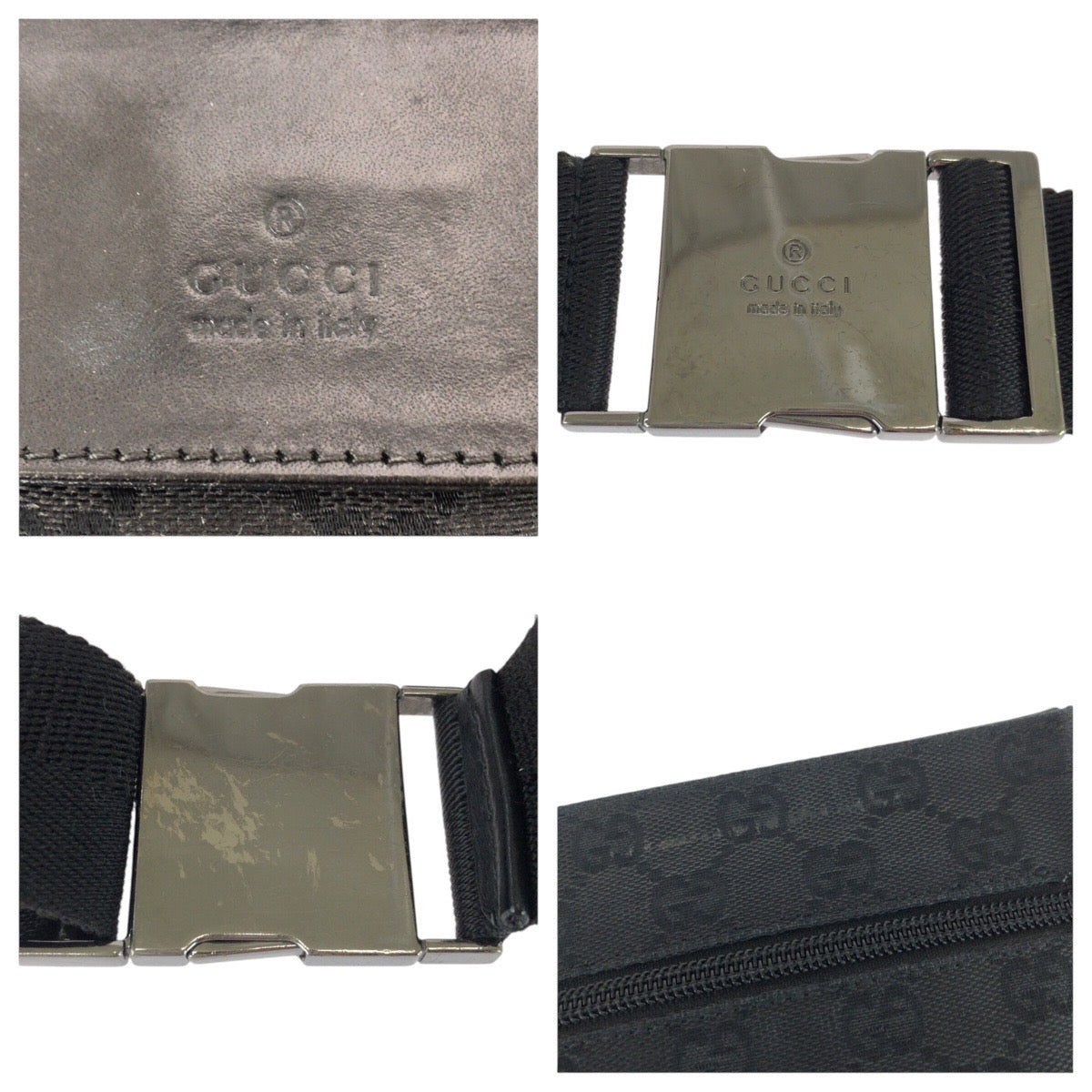 20897
GUCCI グッチ ブラック 黒 シルバー金具 GGキャンバス / レザー 28566 ボディバッグ ウエストバッグ レディース AB35