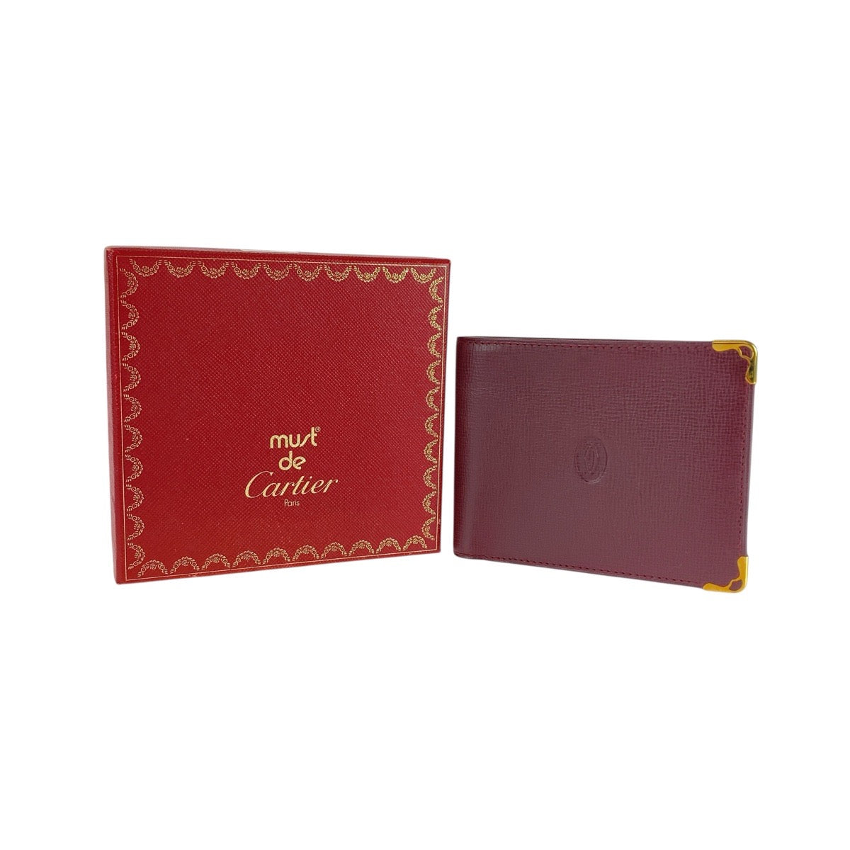 20916
CARTIER カルティエ マストライン ワインレッド ボルドー ゴールド金具 レザー 札入れ 折財布 コンパクトウォレット レディース A21