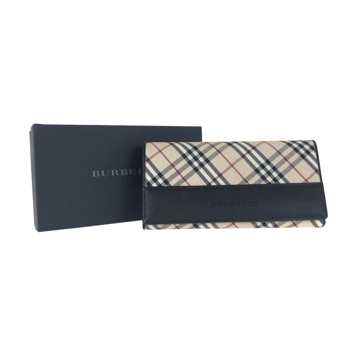 20919
BURBERRY バーバリー チェック柄 ベージュ ブラック シルバー金具 キャンバス / レザー 長財布 ロングウォレット レディース A21