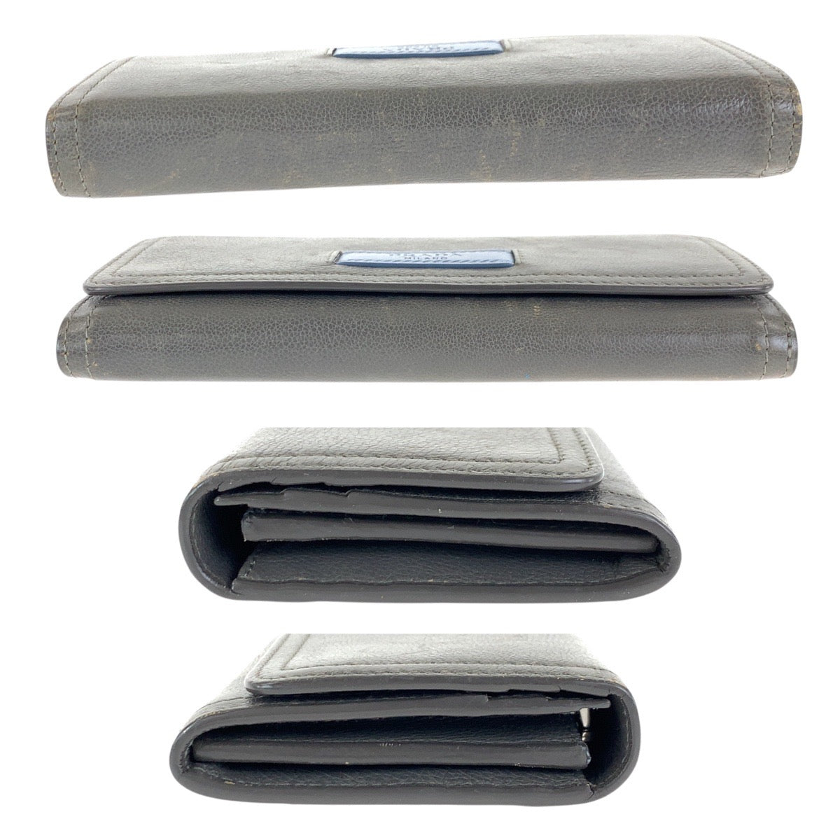 20921
PRADA プラダ グレー ライトブルーシルバー金具 レザー 長財布 ロングウォレット メンズ AB14