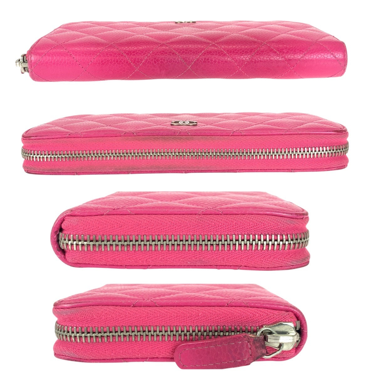 21156
CHANEL シャネル マトラッセ ココマーク ピンク シルバー金具 キャビアスキン 長財布 ラウンドファスナー レディース AB32