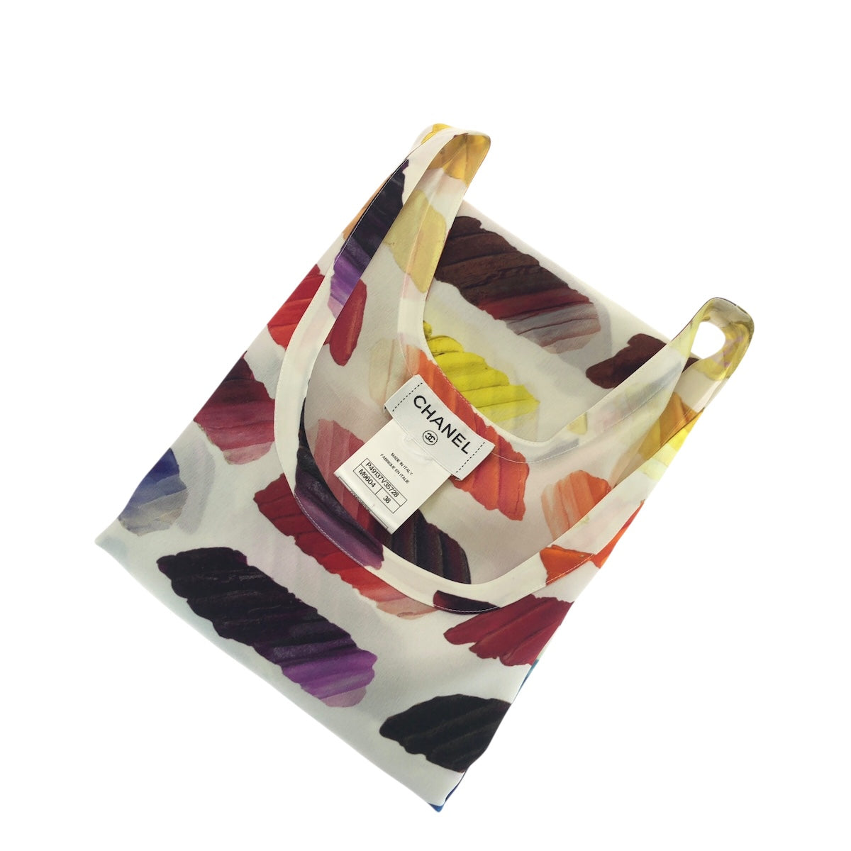 21197
CHANEL シャネル ココマーク サイズ38 マルチカラー ホワイト シルク P49137V35728 タンクトップ ノースリーブ レディース SA70