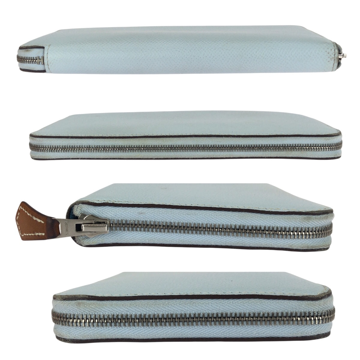 21200
HERMES エルメス アザップ シルクイン ロング ライトブルー シルバー金具 ヴォーエプソン / シルク 長財布 ラウンドファスナー Z刻印 レディース ABP48