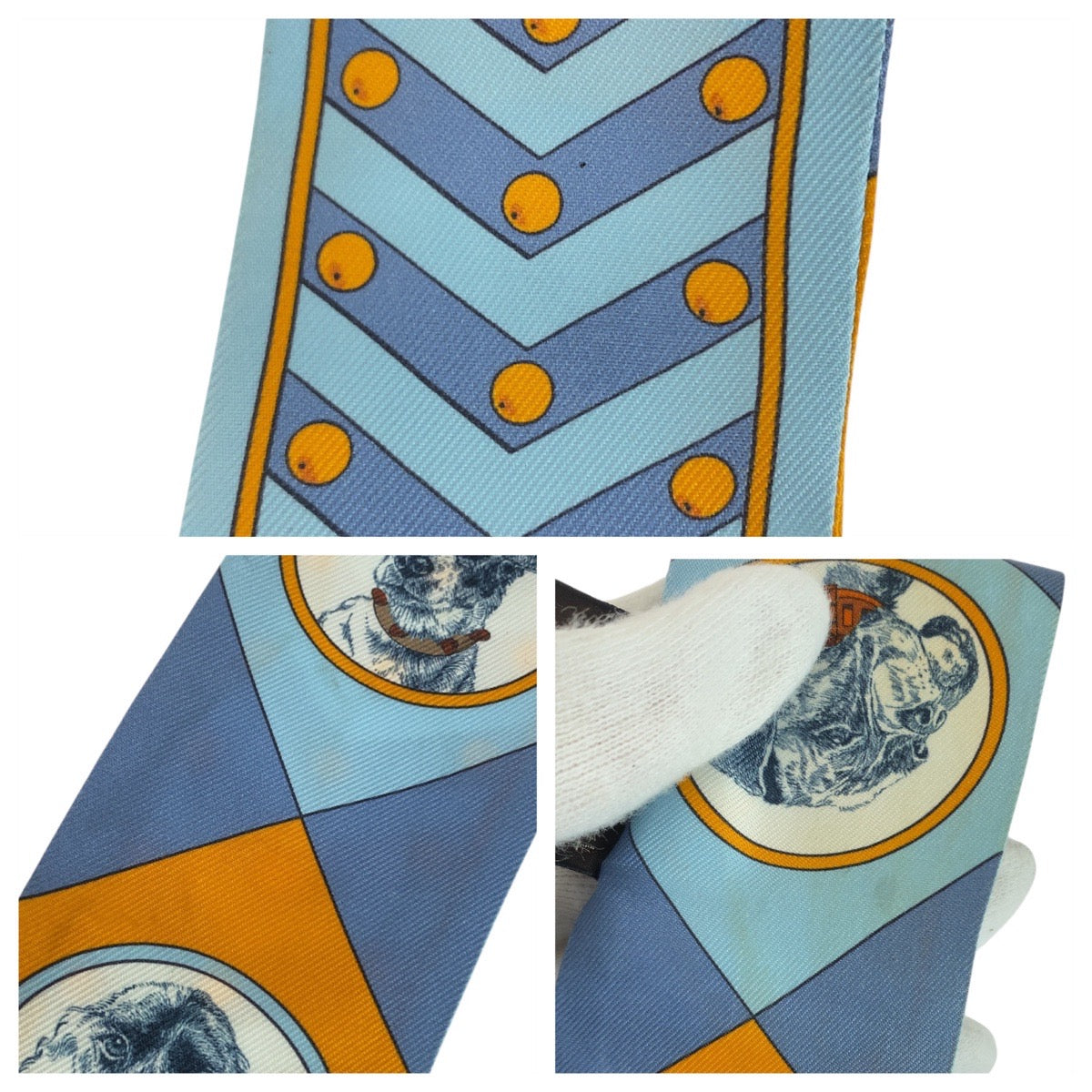 21206
HERMES エルメス コリエ エ シアン ツイリー ブルー オレンジ シルク スカーフ リボンスカーフ レディース A20