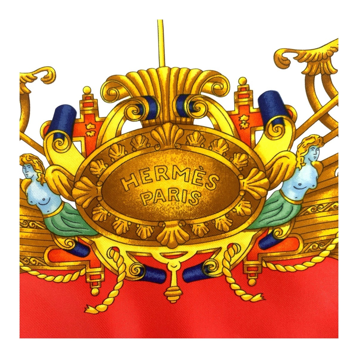 21213
HERMES エルメス カレ90 光の帆船 レッド ホワイト イエロー シルク スカーフ レディース A24