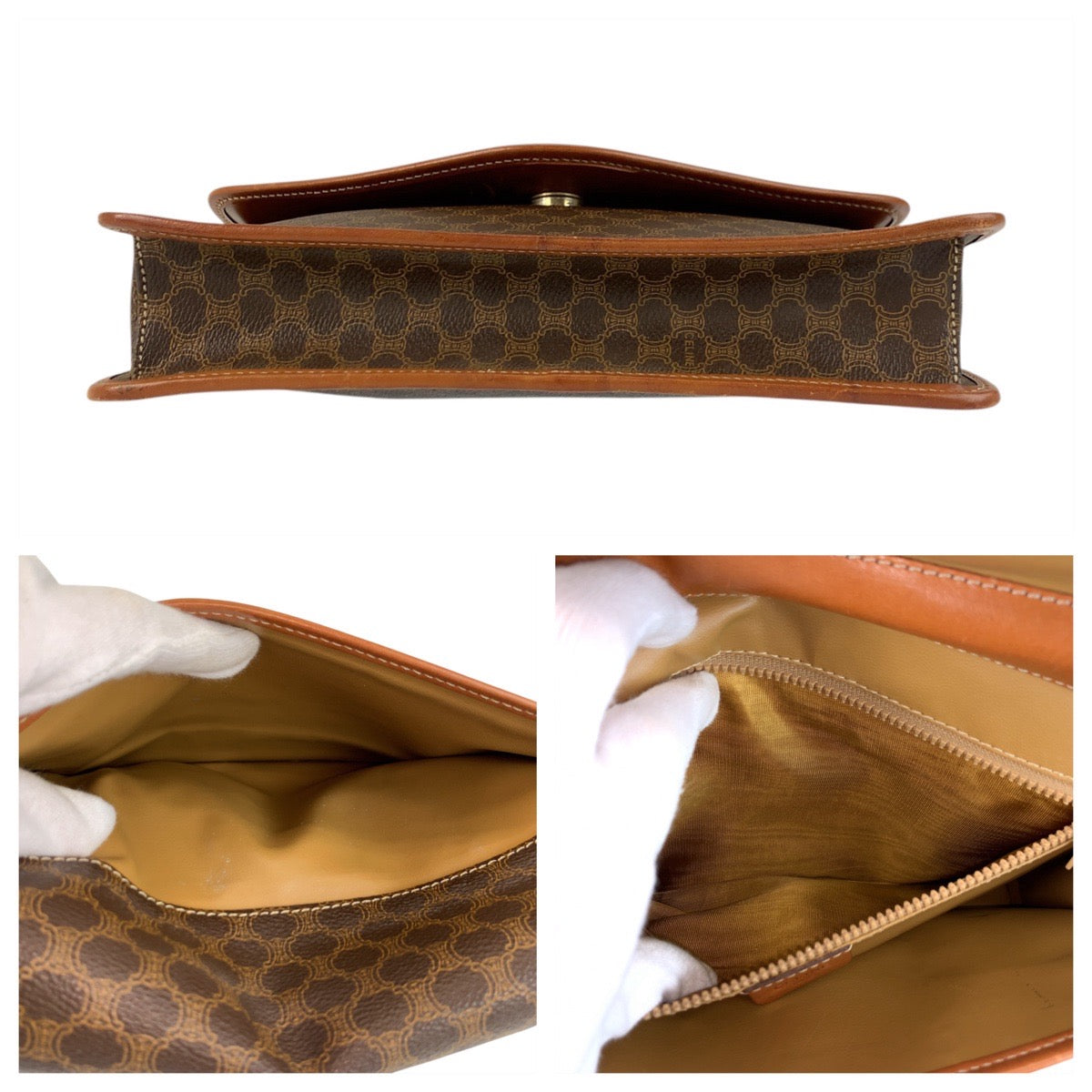 21225
CELINE セリーヌ マカダム ブラウン ゴールド金具 PVC / レザー M07 クラッチバッグ セカンドバッグ メンズ ABP11