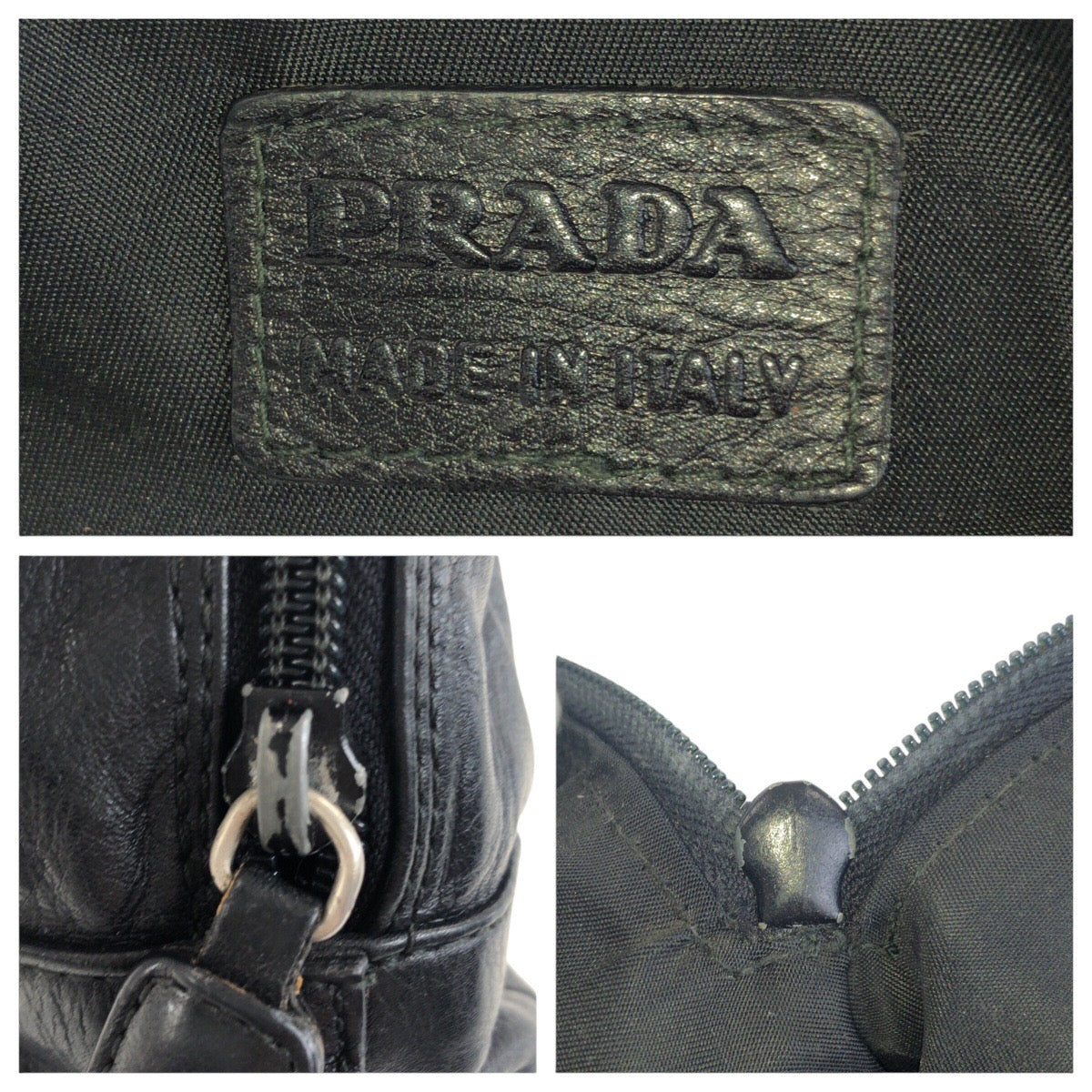 21226
PRADA プラダ 三角ロゴプレート ブラック 黒 シルバー金具 レザー ポーチ メイクポーチ 男女兼用 レディース ABP14
