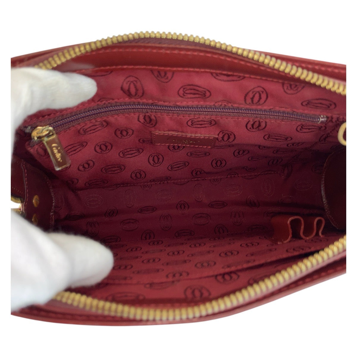 21227
CARTIER Cartier Must Line Bordeaux Gold Hardware Leather Clutch Bag Ladies AB15