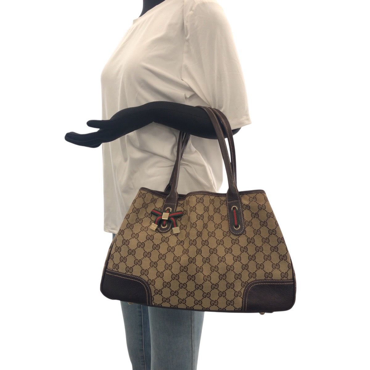 21233
GUCCI グッチ シェリーライン プリンシー ベージュ ブラウン ゴールド金具 GGキャンバス / レザー 163805 トートバッグ ショルダーバッグ レディース AB28