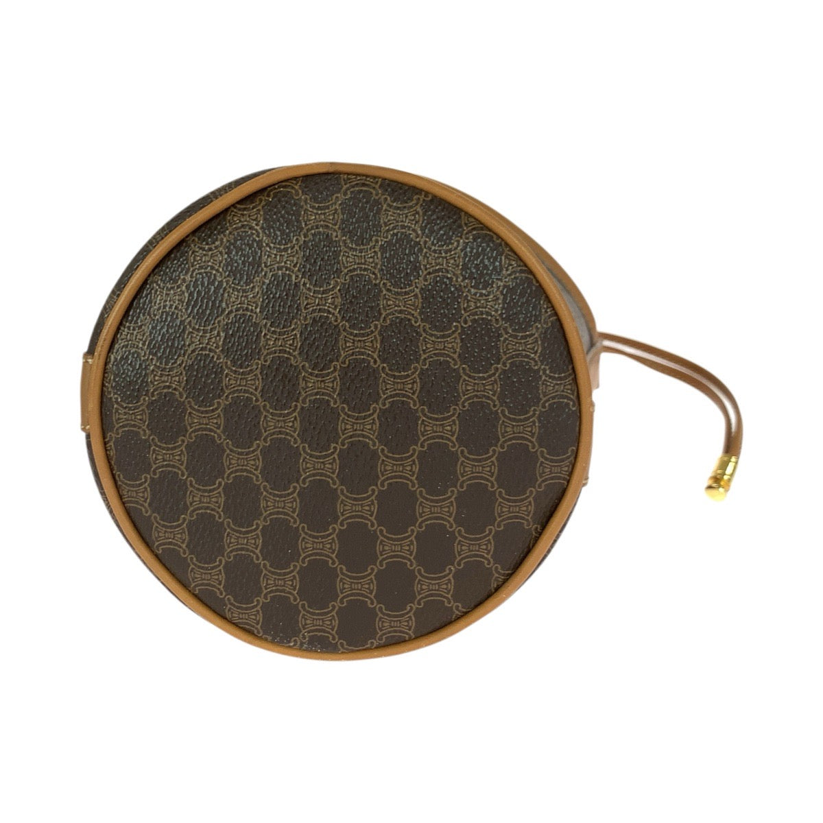 21253
CELINE セリーヌ マカダム ブラウン ゴールド金具 PVC / レザー ショルダーバッグ 巾着 レディース ABP38