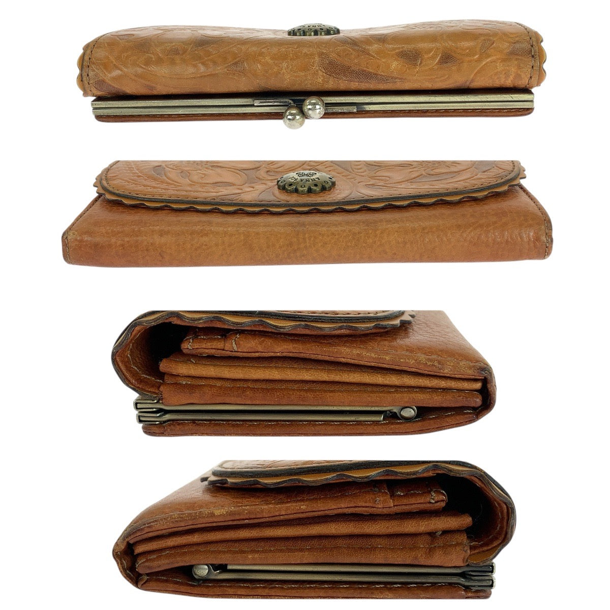 21279
ANNA SUI アナスイ 花柄 ブラウン ゴールド金具 レザー 長財布 ロングウォレット レディース AB