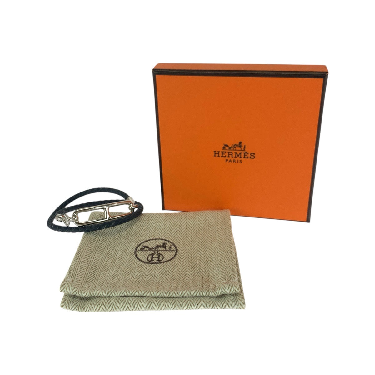 21289
HERMES エルメス ルリ ブラック 黒 シルバー レザー / メタル 071727F ブレスレット レディース ABP35