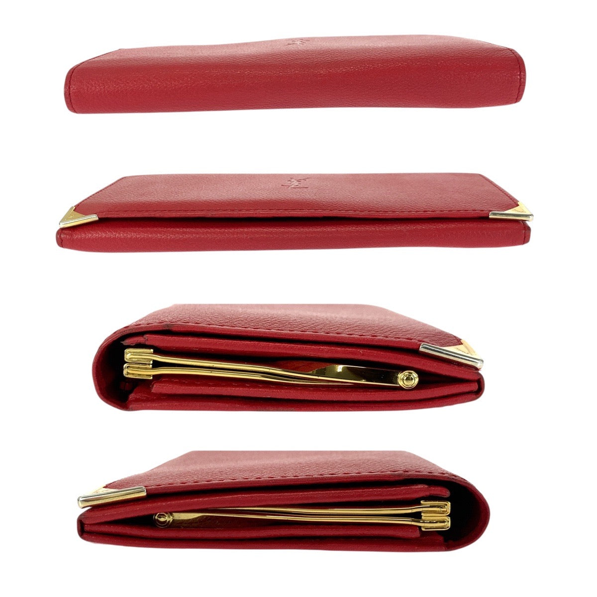 21294
SAINT LAURENT サンローラン YSL レッド ゴールド金具 レザー 長財布 ロングウォレット レディース AB14