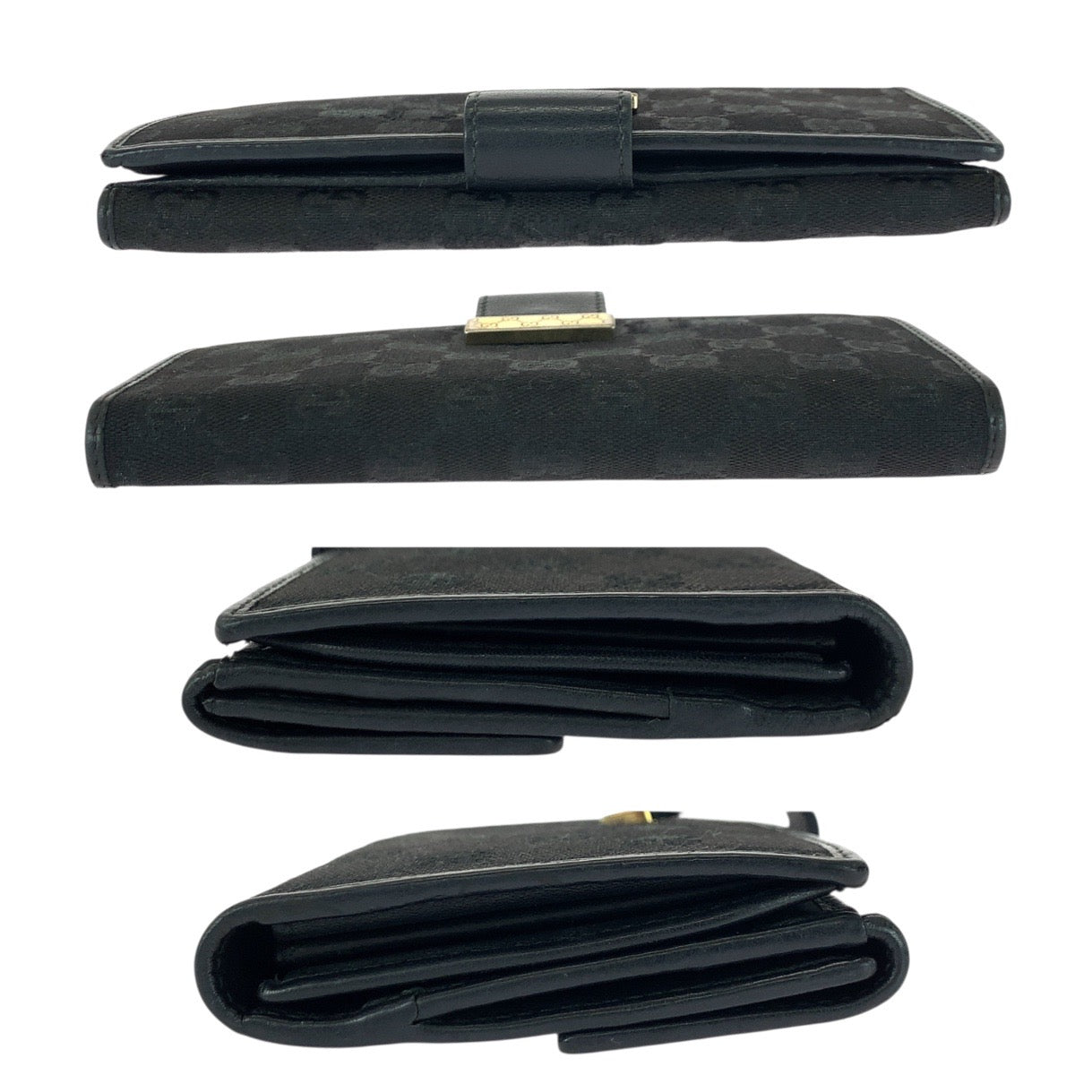 21304
GUCCI Black Gold Hardware GG Canvas 212089 Long Wallet for Women AB8