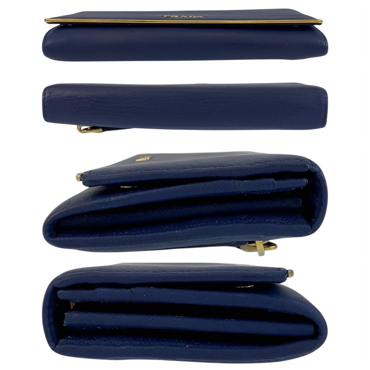 21305
PRADA Saffiano Blue Gold Hardware Leather Long Wallet for Women AB23