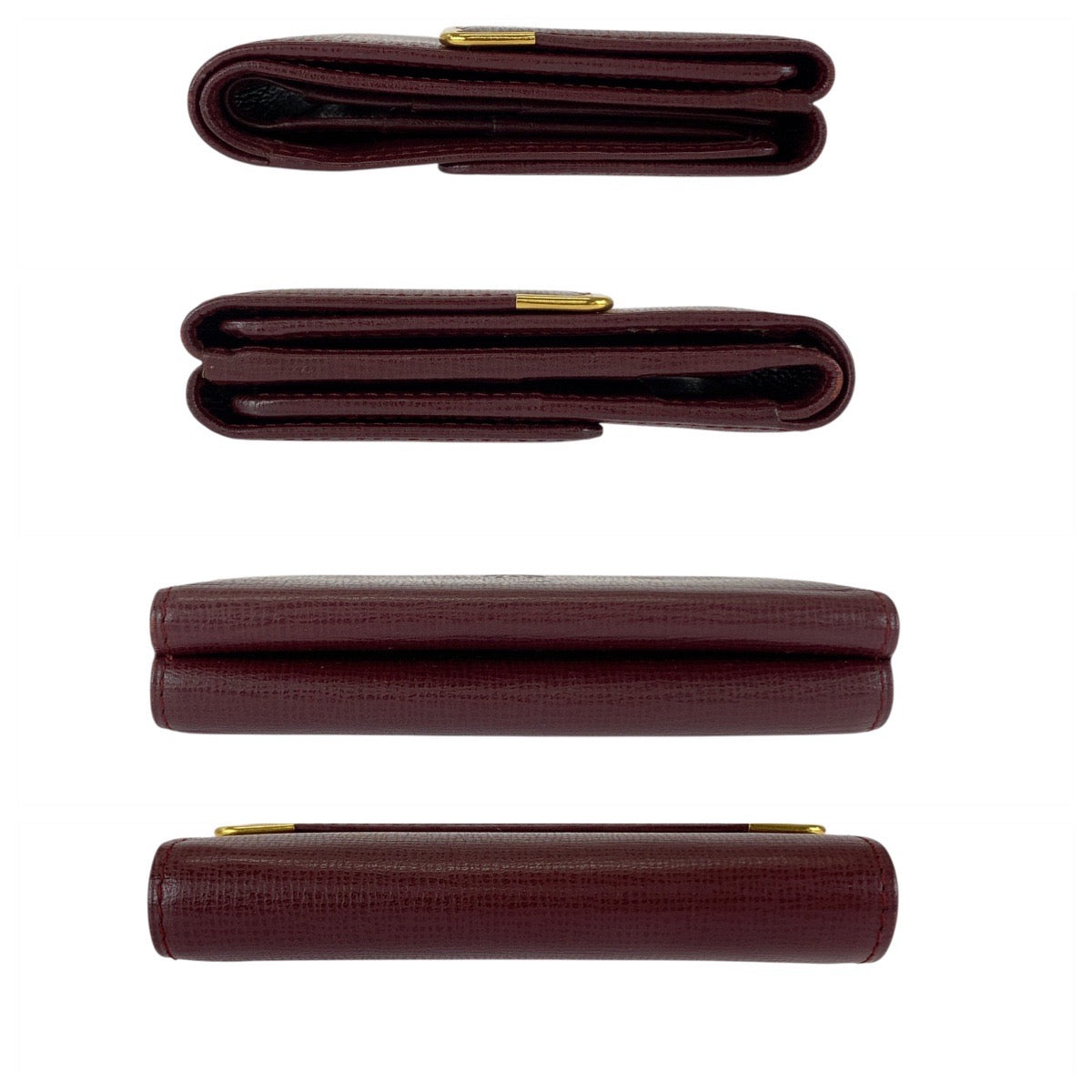 21309
CARTIER Cartier Vintage Must Line W-hook Wine Red Gold Hardware Leather Folding Wallet Compact Wallet Women's ABP15