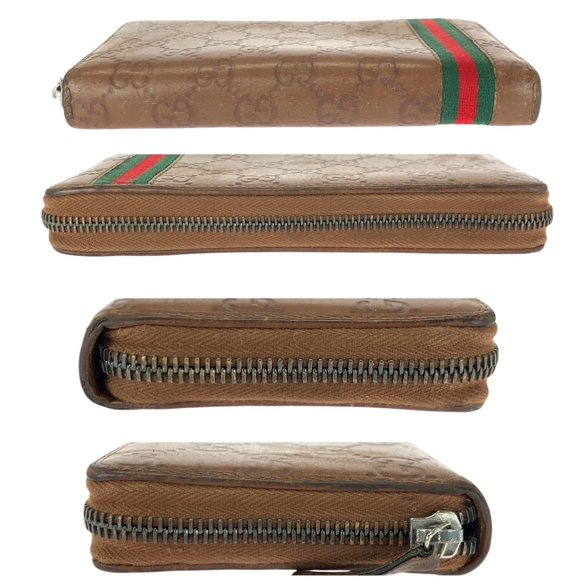 21316
GUCCI グッチ シェリーライン ブラウン シルバー金具 レザー / キャンバス 308009 長財布 ラウンドファスナー レディース ABP9